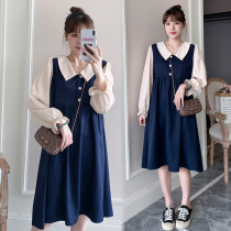 Maternity dress autumn dress 2021 new Korean version long-sleeved bottoming shirt large size pregnancy top autumn long skirt