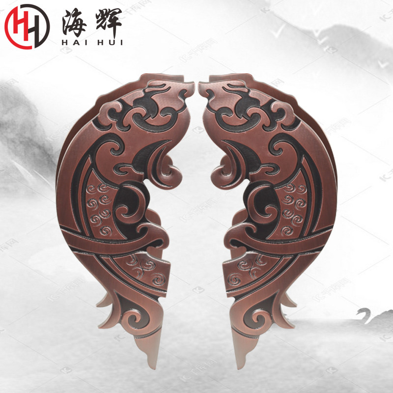 New Chinese antique copper fish door handle modern glass door semi-round handle push door and door handrail custom