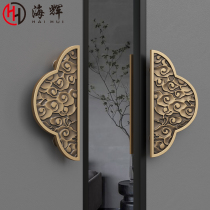 Chinese style large door handle glass door semicircle handle custom hotel villa antique bronze color engraving double door armrests