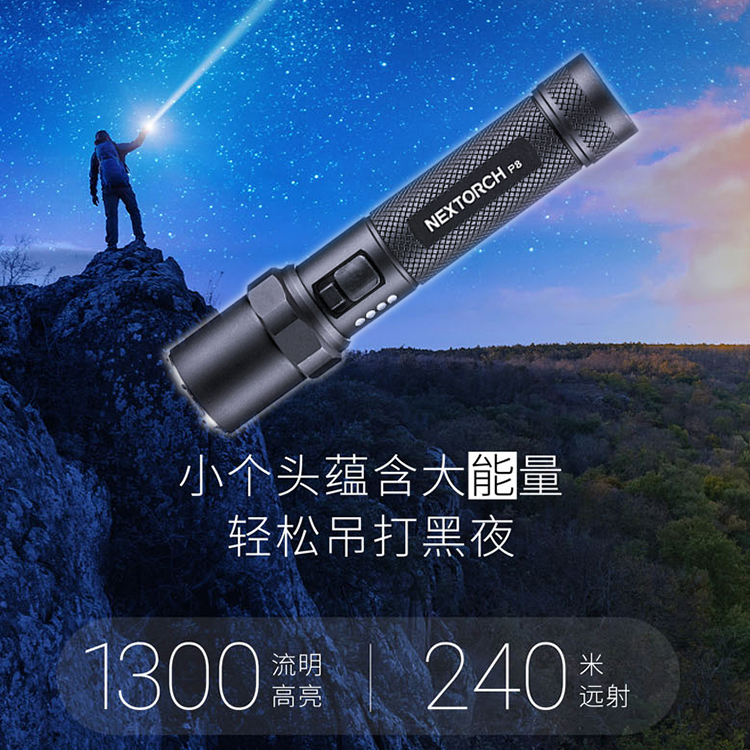 Naride P8 Mini Bright Waterproof Portable TypeC Straight Up 1300 Stream bright light EDC carry-on small flashlight