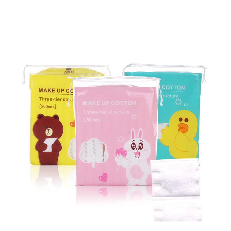 Cute cartoon three-layer sandwich cotton face and eyes wet cotton makeup remover cotton 200 pieces