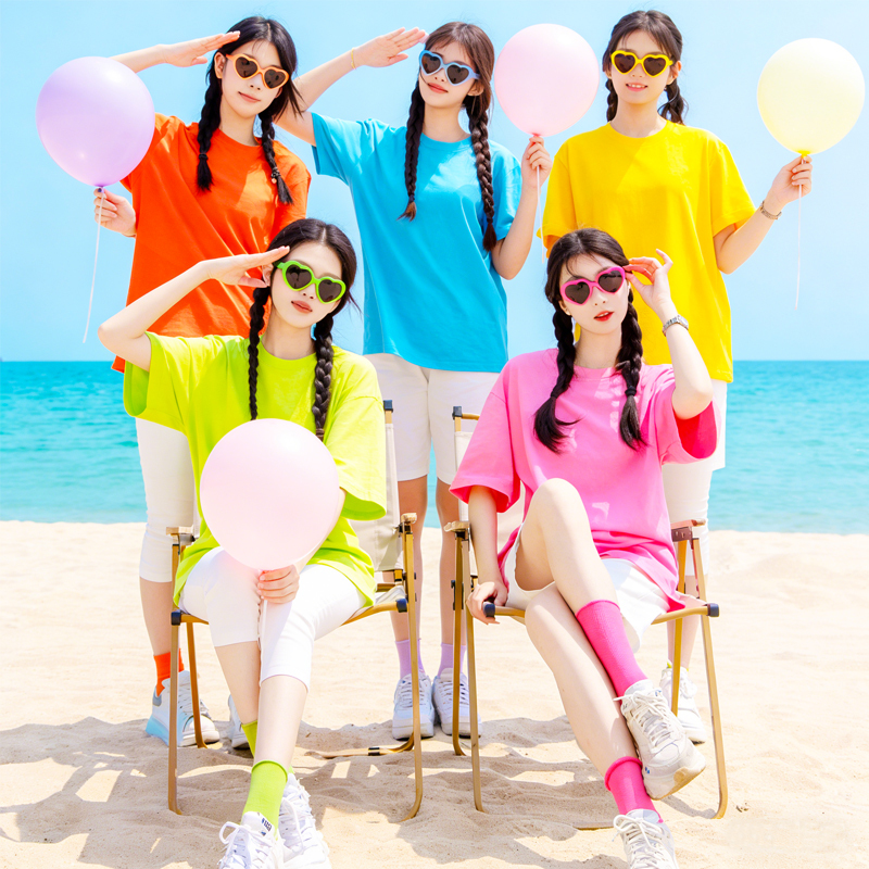 2026 New Sister Matching Outfits Candy Color T-Shirts Class Uniforms Loose Short-Sleeved Group Women's Summer T-Shirts Dopamine T-Shirts 2026 New Sister Matching Outfits Candy Color T-Shirts Class Uniforms Loose Short-Sleeved Group Women's Summer T-Shirts Dopamine T-Shirts