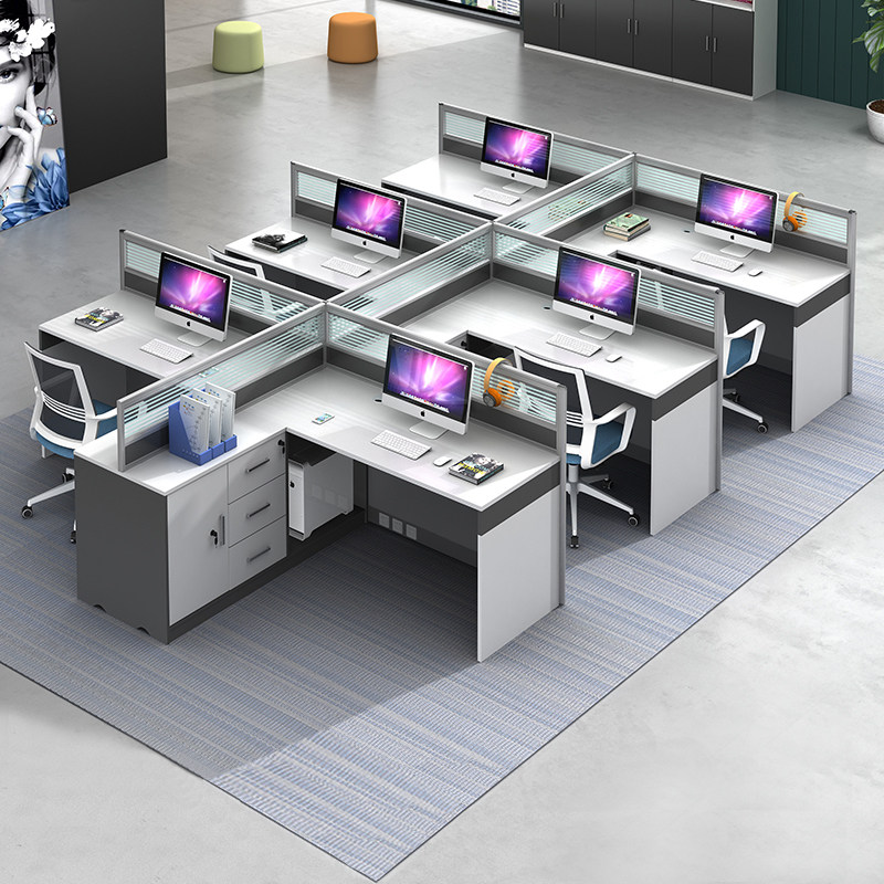 Staff Desk 4 6 People Place Screen Cassette Office Chairs Portfolio Financial Table Modern Minima with side cabinet