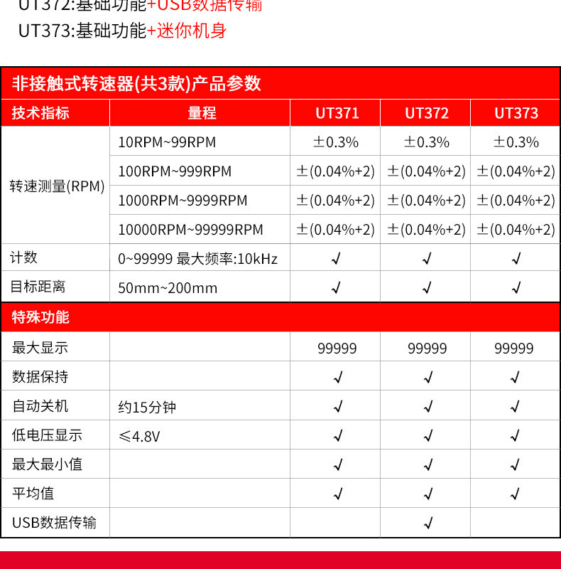 Unide UT371/372 infrared tachometer digital display tachometer motor speed tester high precision 373