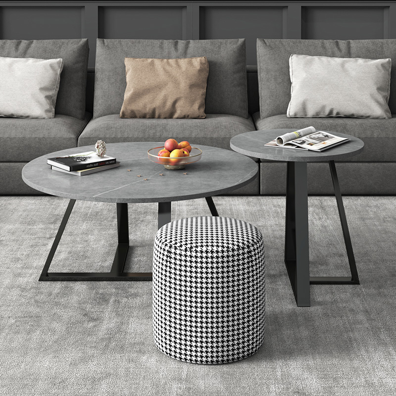 Marble coffee table combination living room net red light luxury flowers A few sides a few small households household rock plate oval small table