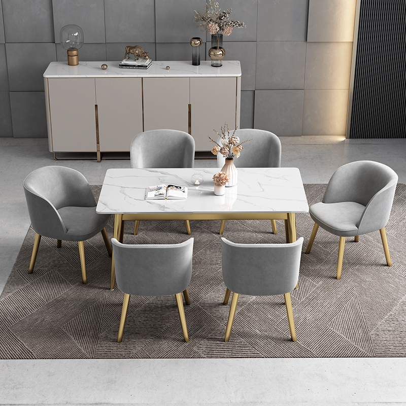 Marble Home Small Household Type Rectangular Light Lavish Iron Art Dining Table And Chairs Combined Nordic Minimalist Rock Plate Eating Table