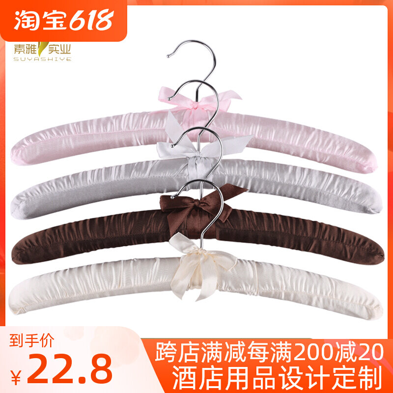 Hotel silk home hospitality with no-marks hanger for uncoated anti-creasing shoulder angle anti-slip pine wood sponge flocking hanger