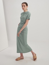 SOULKISS Premium continues Rayon stand-up niche design Pleated high elastic slim-fit knitted dress