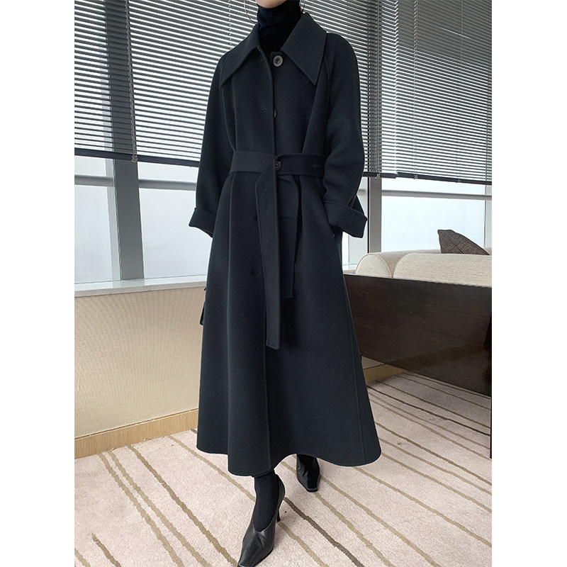 SOULKISS British fashion style high flop rate large shirt collar Australian wool double-sided woolen coat women