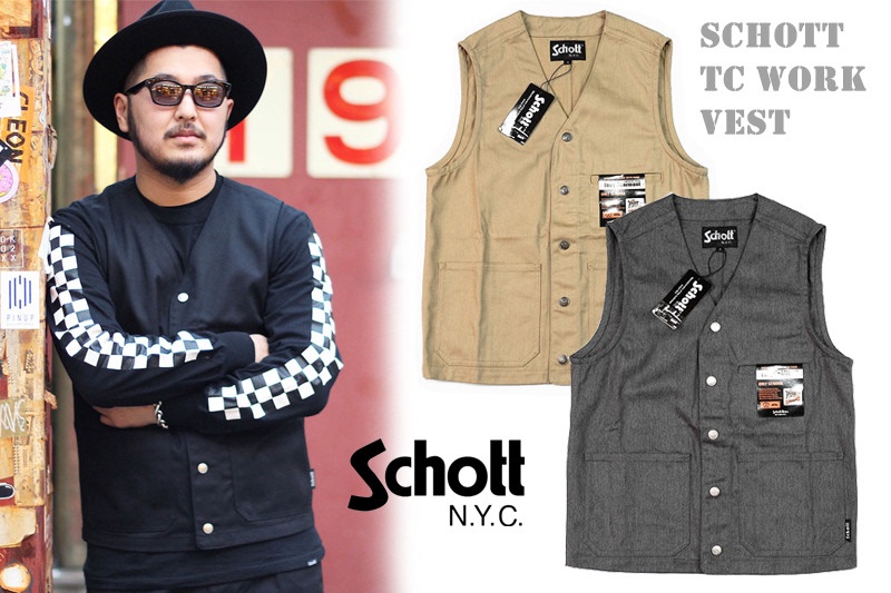 18S Limited Edition Product Schott Tc Work Vest Plain Multi-Pocket Canvas Work Vest Available in Three Colors