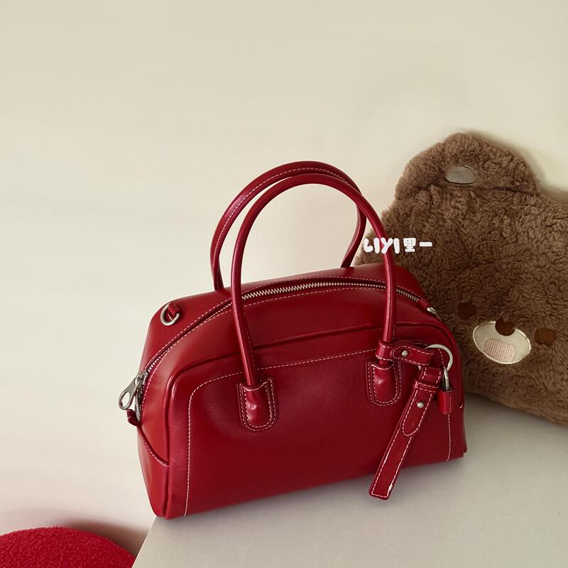 Liyi Boston Bag Large Capacity Red Wedding Bag Versatile Commuter Handbag Shoulder Crossbody Bag