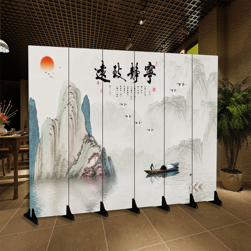Landscape painting screen partition living room folding mobile push-pull simple modern company hotel Chinese folding screen blocking wall