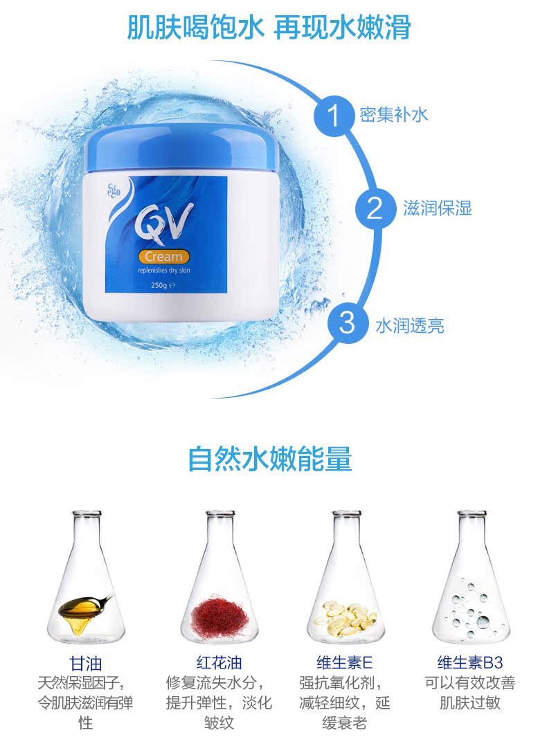Úc Ego QV tự nhiên nhẹ nhàng kết hợp kem dành cho người lớn dành cho gia đình chống nhạy cảm có sẵn 250g * 2 kem dưỡng da mặt nivea