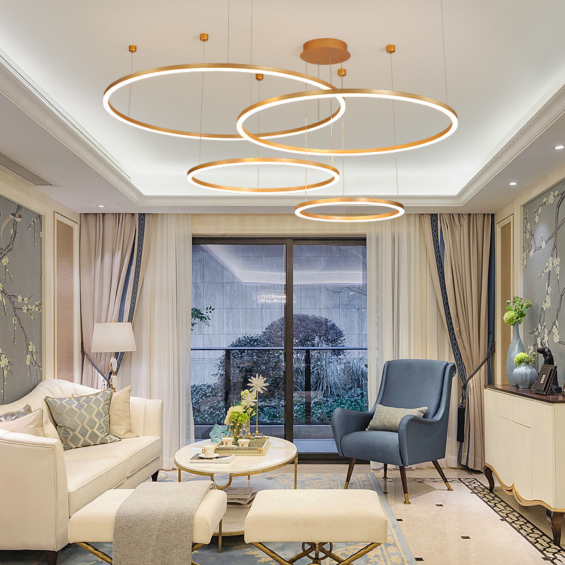 Living room chandeliers rear modern minimalist light and luxurious dining hall chandeliers clothing shop Nordic cirque shaped lamps lamps nemesis red