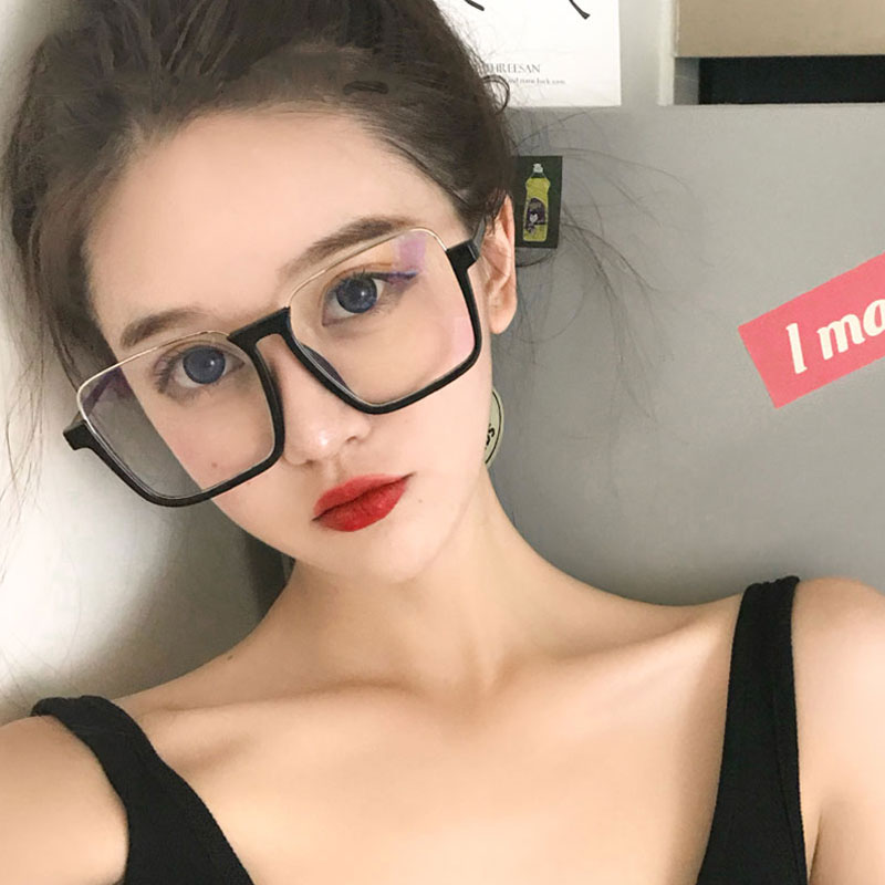Large box bottom half box Korean version of sunglasses flat mirror can be worthy of myopia large face Thin Fashion Tide Orange personality woman