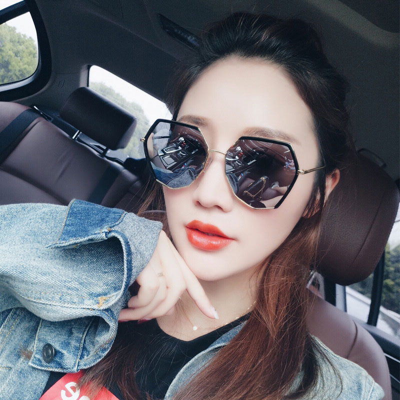 Sunglasses Ladies Korean Version Retro Polygonal Sunglasses Net Red Fashion Big Face Thin Anti-UV Polarized Glasses