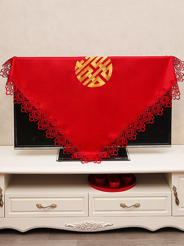 Embroidered red hi word TV cover cloth 60 inches 55 wall-mounted LCD TV fabric embroidery dust cover towel