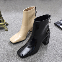 Womens shoes niche personality square head zipper low heel rough heel womens shoes minority