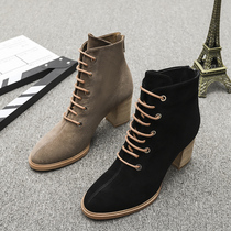 Womens shoes round tie-up mid-heel zipper autumn and winter tide New