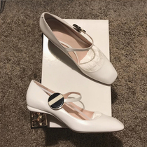 Womens shoes square head triangle heel thick heel high heel about 6cm