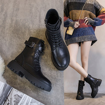 Womens shoes thick soled black round head pine cake zipper English style womens shoes