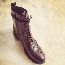 Womens shoes 2019 autumn and winter British style ankle boots retro thick heel lace up Martin boots womens brogue round toe carved ankle boots