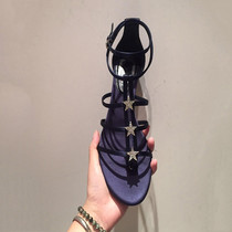 womens rhinestone star buckle low-heel blue womens shoes