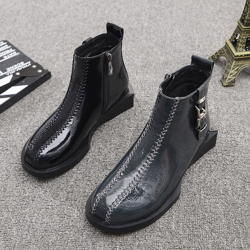 women's round toe zipper low heel british style women's shoes