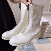 Womens shoes round head front zipper low heel womens shoes 2021 European and American style