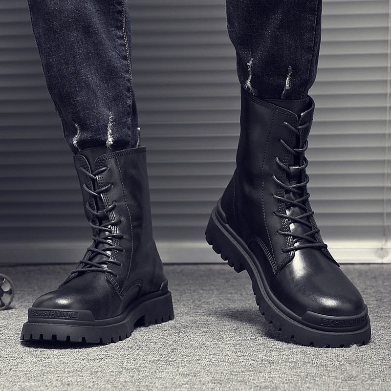 Hong Kong Fashion Breathable Genuine Leather Martin Boots Man 2022 Chunqiu New Men's Shoe Inn Wind 100 Lap High Silo Leather Boots Man