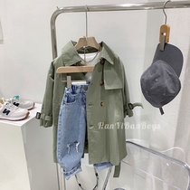 Korean style childrens clothing childrens windbreaker autumn 2024 foreign style boys Korean style loose double breasted mid-length autumn coat