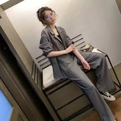 Gray suit suit female British style loose small man coat wide leg pants fashion professional suit female autumn