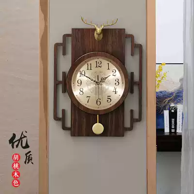 New Chinese wall clock modern living room decoration clock Chinese style creative atmosphere deer head pendulum light luxury mute wall clock