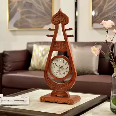 New Chinese style silent rosewood table clock Living room Chinese style Ruyi clock Bedroom decoration sitting clock Quartz clock table clock