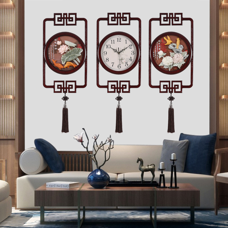 Clock Wall Clock Living Room Creative Wall Clock Chinoiserie Square Clock New Chinese Silent Jade Carving Decorative Quartz Clock