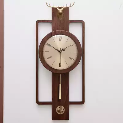 Kaiser Chinese style deer head wall clock hanging watch living room clock home Chinese style walnut color atmospheric fashion clock