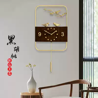 New Chinese-style copper clock wall clock living room decoration swing home Chinese style simple fashion light luxury quartz clock