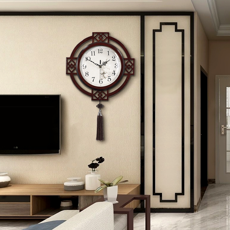 New Chinese style home wall clock living room decoration clock creative bedroom mute light luxury wood modern Chinoiserie clock