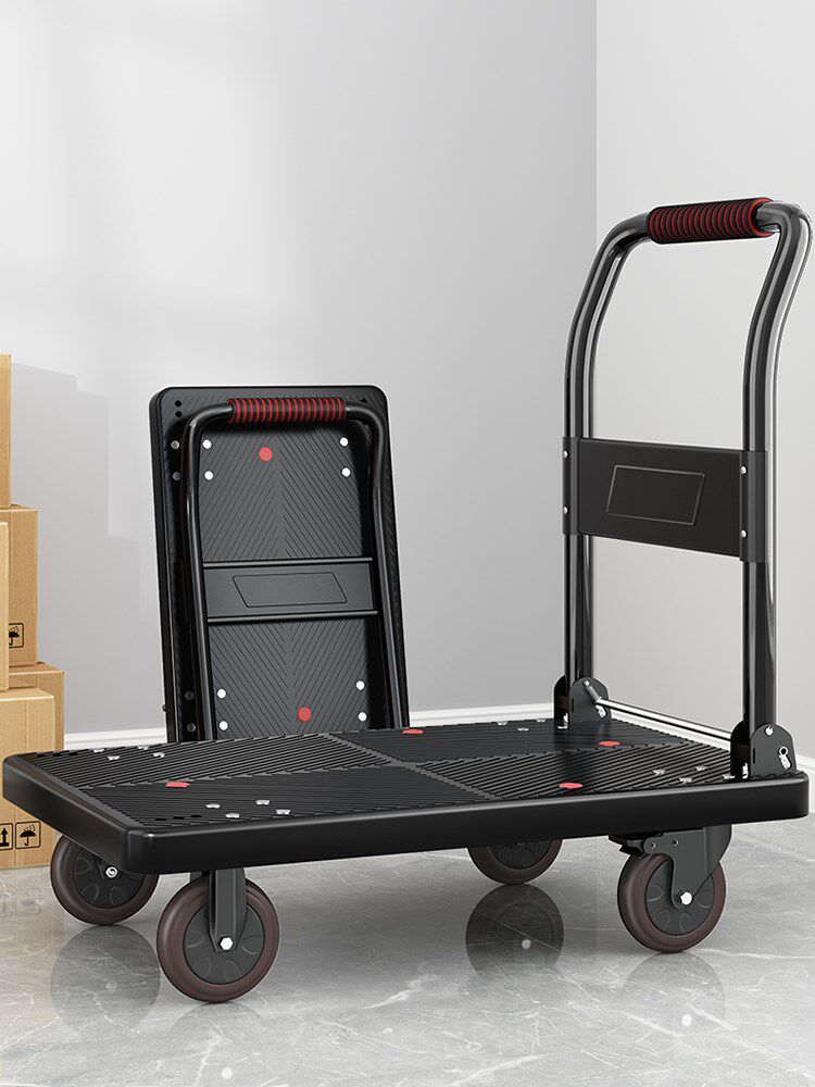 Pull truck thickened folding trolley flatbed cart trailer push truck silent flat-panel shopping cart trolley
