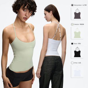 Tank Air 26 New Summer Style Celadon Green Cross-Back Halter Top with a Tailored Waist and Spaghetti Straps