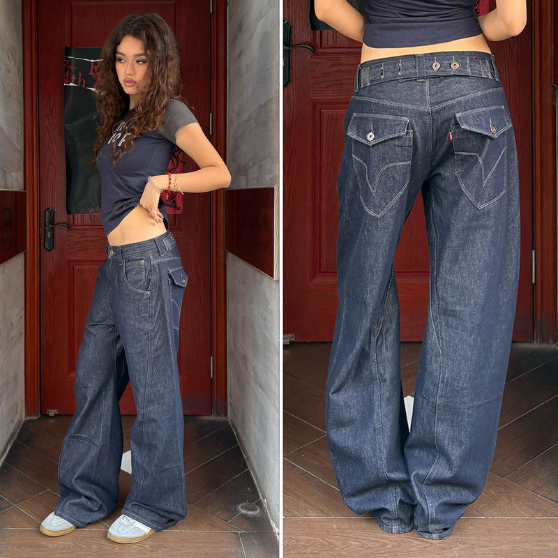 Imsorry Mid-Low Waist Vintage Original Color Jeans, Vintage Paris Buckle Adjustable Three-Dimensional Curved Scimitar Trousers Imsorry Mid-Low Waist Vintage Original Color Jeans, Vintage Paris Buckle Adjustable Three-Dimensional Curved Scimitar Trousers