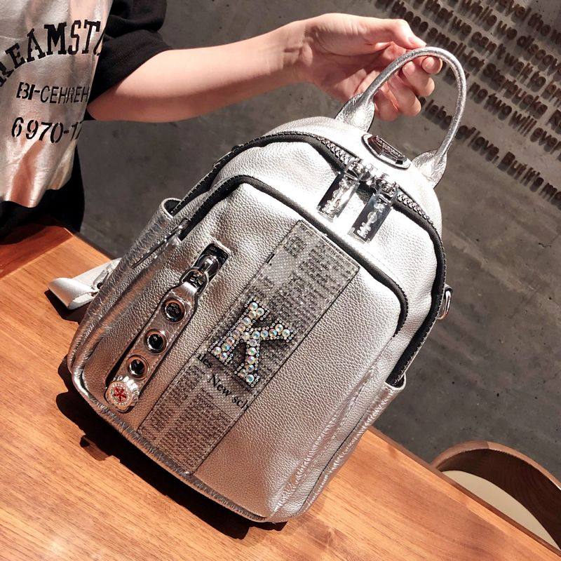 Hong Kong's super-fire drilling trend with shoulder bag female fashion and two small backpack soft leather personality leisure