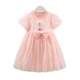 Платье Эльзы с короткими рукавами для девочек, лето 2025, новое платье принцессы Эльзы, детское платье в западном стиле, корейская версия, сетчатая юбка