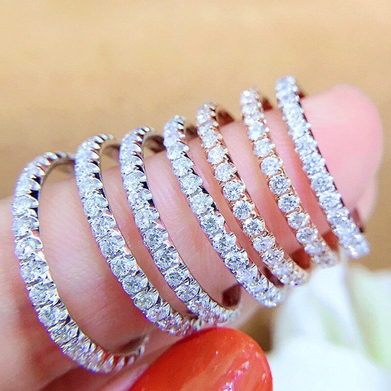 Diamond row ring Diamond ring 18K white gold yellow gold Diamond V ring Rose gold color gold diamond ring Women's fine tail ring