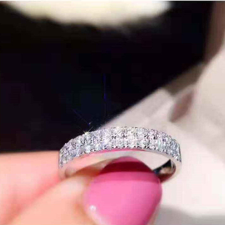 Ring diamond ring 18K white gold double row diamond ring fashion rose gold color gold diamond ring female tail ring