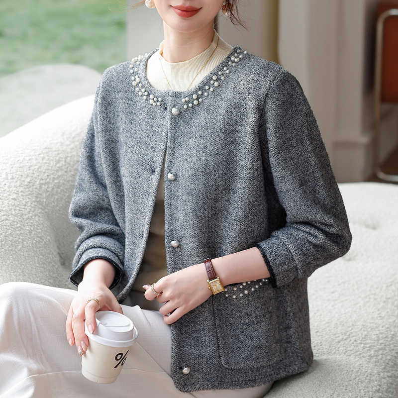 Mother's Spring Fashion Small Chanel-Style Jacket, Middle-Aged Women's Short Suit, Middle-Aged and Elderly Spring and Autumn Stylish Woolen Top
