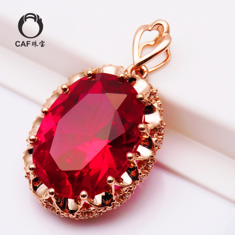 Caf Jewelry Real Gold Pure Russian 585 Purple Gold 14K Color Gold Rose Gold New Luxury Ruby Pendant