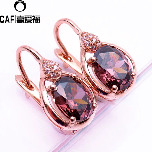 Ювелирное украшение, золотые модные серьги, Россия, 14 карат, розовое золото, с драгоценным камнем