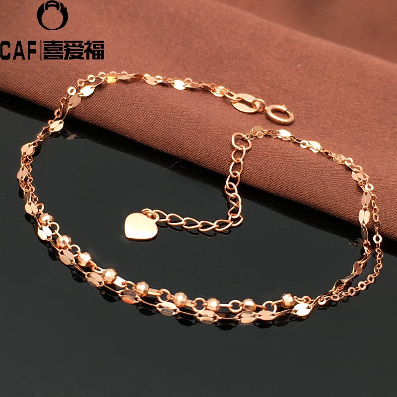 New Russian 585 Color Gold Bracelet 14K Rose Gold Fashionable Double-Layer Kiss Chain O-Shaped Chain with Beads Purple Gold Bracelet New Russian 585 Color Gold Bracelet 14K Rose Gold Fashionable Double-Layer Kiss Chain O-Shaped Chain with Beads Purple Gold Bracelet