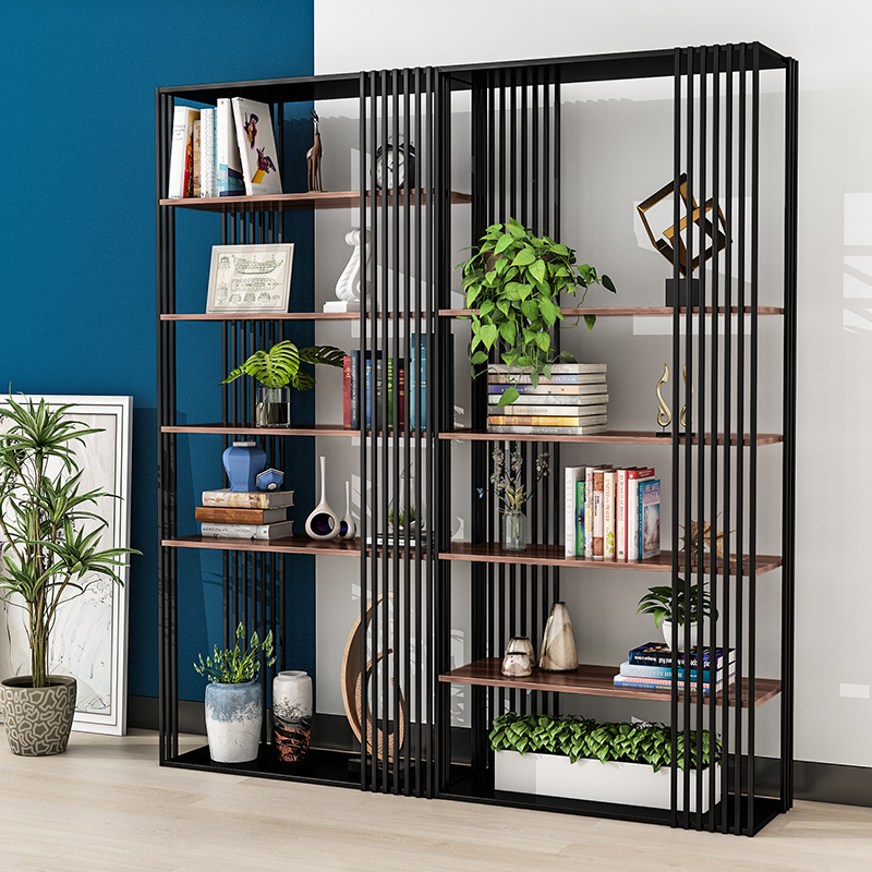 Nordic minimalist living room partition shelf wrought iron solid wood floor display multi-layer shelf creative screen partition bookshelf
